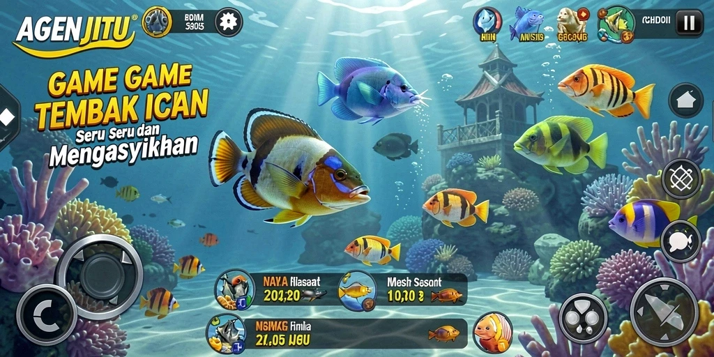 Tampilan gameplay AGENJITU dengan aksi tembak ikan yang seru.