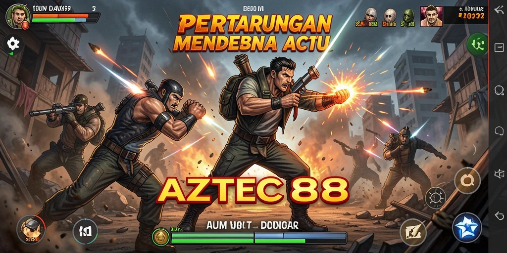 Tampilan aksi mendebarkan dari gameplay AZTEC88.