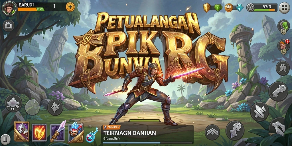 Screenshot utama menampilkan pertempuran mendebarkan dalam game RPG BARU01.