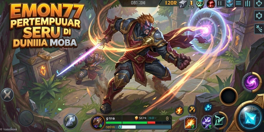Tangkapan layar gameplay seru dari EMON77 dengan pertarungan tim yang intens.