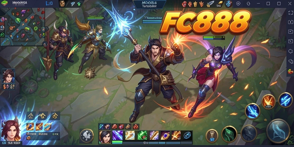 Tampilan gameplay seru FC888 dalam pertarungan MOBA.