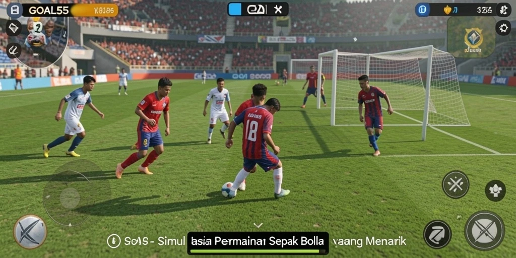 Screenshot menampilkan aksi seru dalam permainan sepak bola GOAL55.