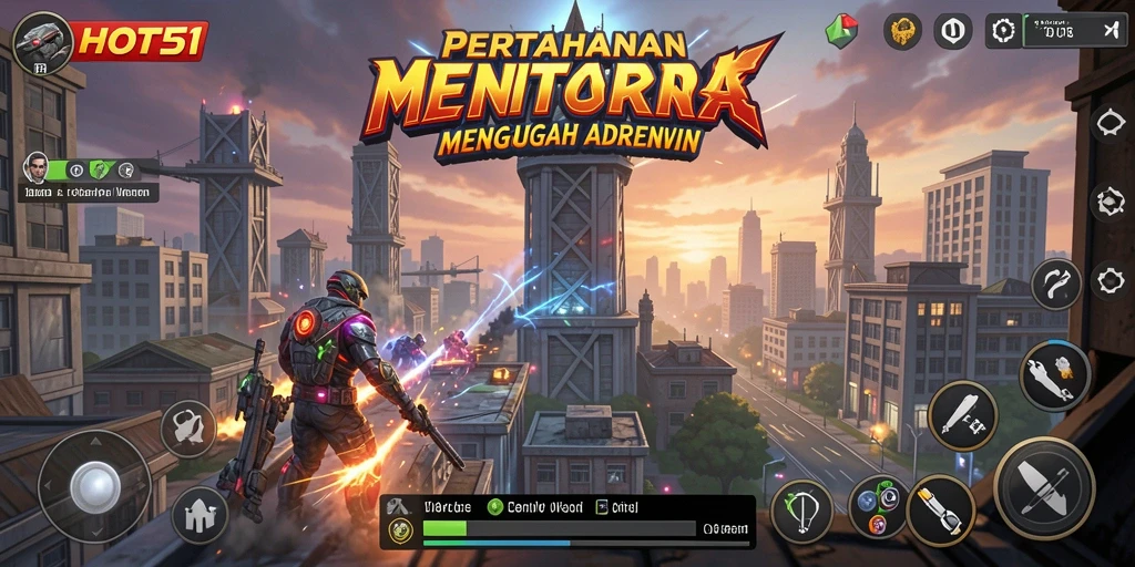 Tangkapan layar utama HOT51 dengan aksi pertahanan menara yang mendebarkan.
