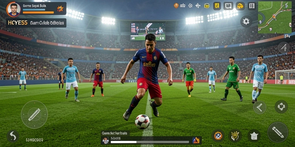 Tangkapan layar gameplay HOYE55 dengan aksi sepak bola yang mendebarkan.