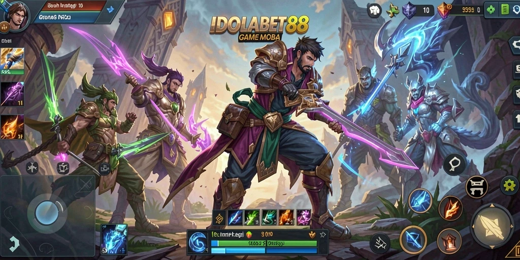 Screenshot gameplay IDOLABET88 menampilkan aksi seru dalam pertempuran MOBA.