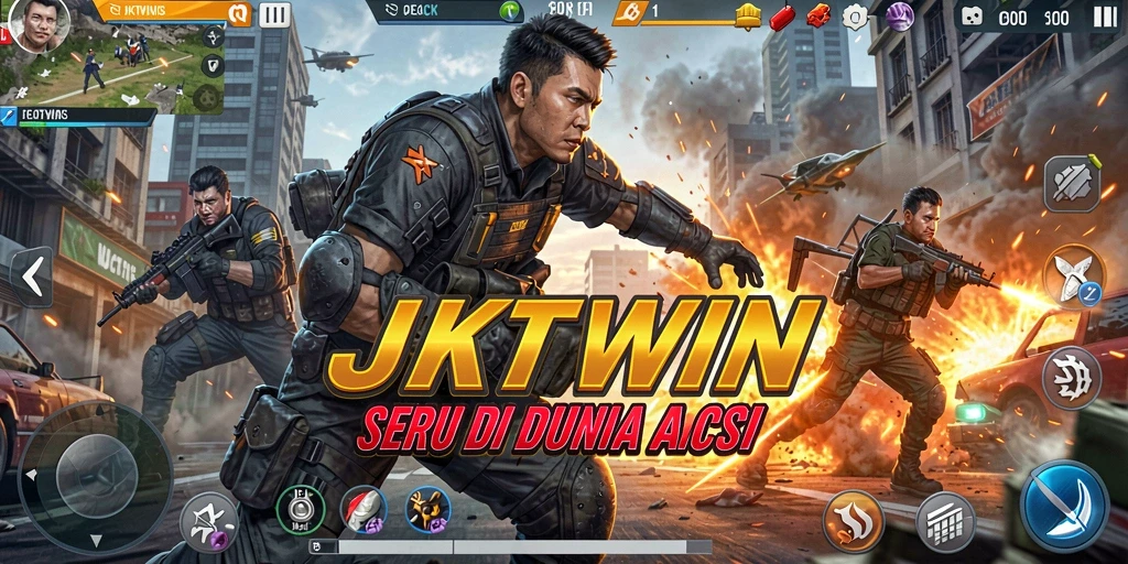 Tampilan gameplay action yang mendebarkan di JKTWIN.