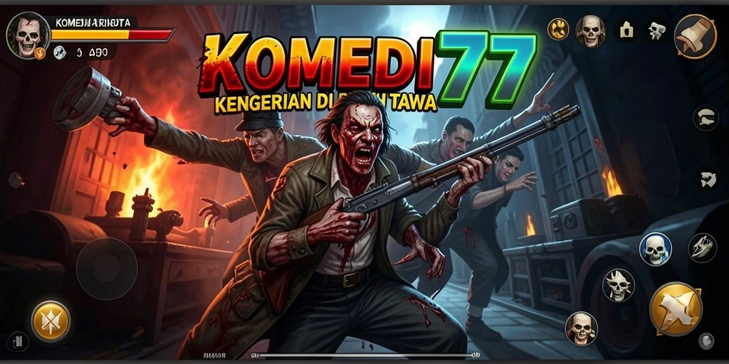 Skrinsut gameplay KOMEDI77 menampilkan kengerian dan kelucuan dalam satu frame.