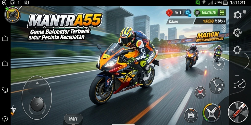 Gameplay seru balapan motor di MANTRA55 yang penuh aksi.