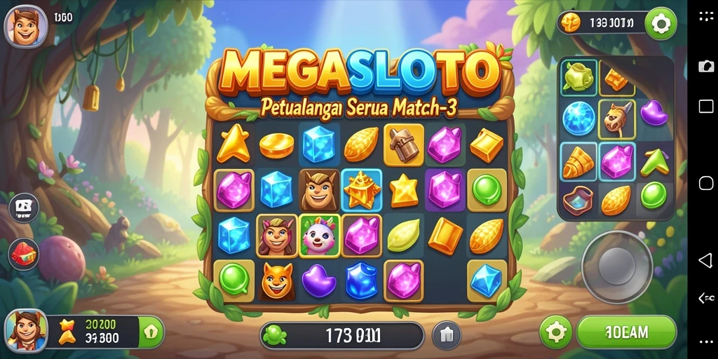 Gameplay seru MEGASLOTO saat mencocokkan simbol.