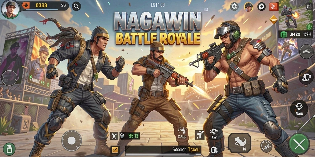 Tampilan gameplay NAGAWIN yang penuh aksi dalam pertarungan Battle Royale.