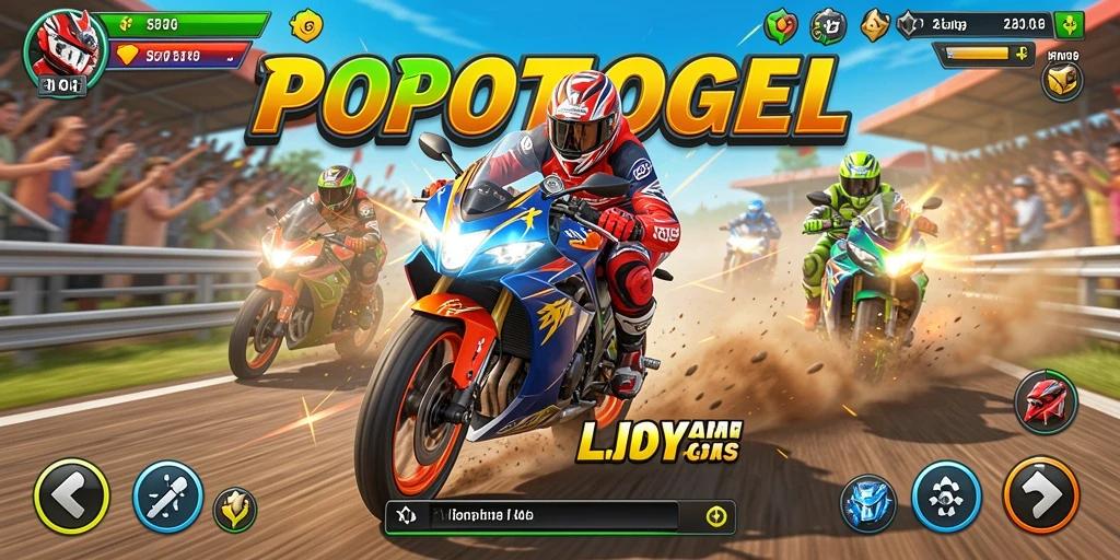 Tampilan gameplay seru dari balapan motor di POPOTOGEL.
