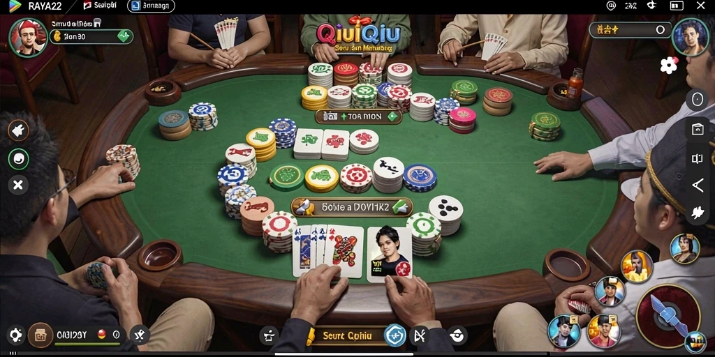 Screenshot gameplay RAYA22 dengan aksi kompetitif QiuQiu.