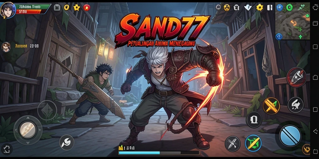 Screenshot gameplay SAND77 yang menampilkan aksi karakter anime.