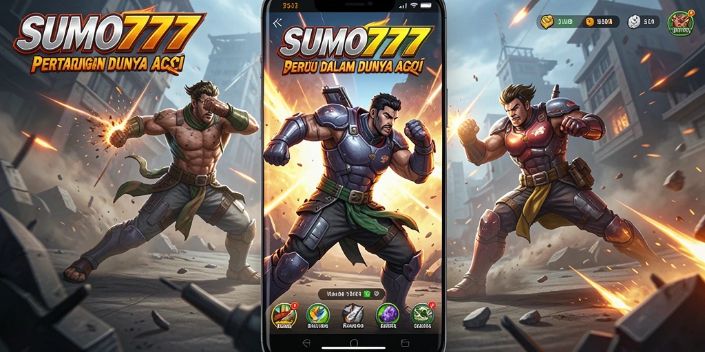 Tampilan aksi mendebarkan dalam SUMO777 saat pertarungan antarkarakter.